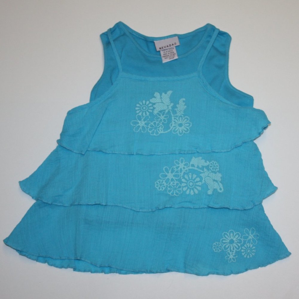 Nevada Girl's Blue Ruffle Layered Sleeveless Top Blouse size 2